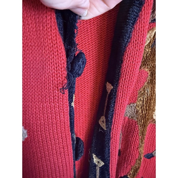 VTG Berek By Takako Sakon Red Equestrian Long Sleeve Horse Cardigan FLAWS Sz L - Picture 5 of 16